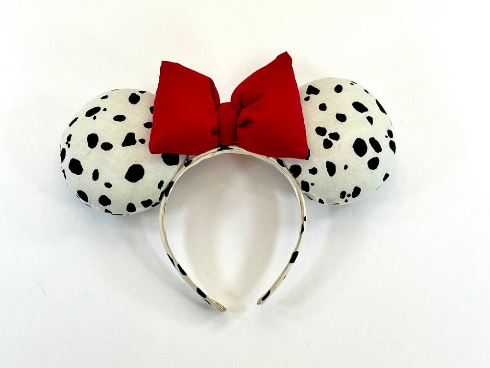 Disney 101 Dalmatians Cruella Minnie Mouse Ears Headband - Red Bow Spotted Ears